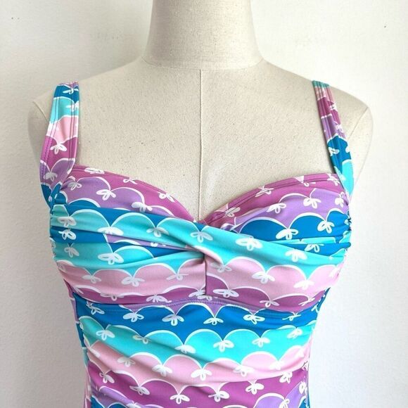 Romenza One Piece Swimsuit Adorable Pastel Color Stripes with Bow Print Size - Picture 2 of 13